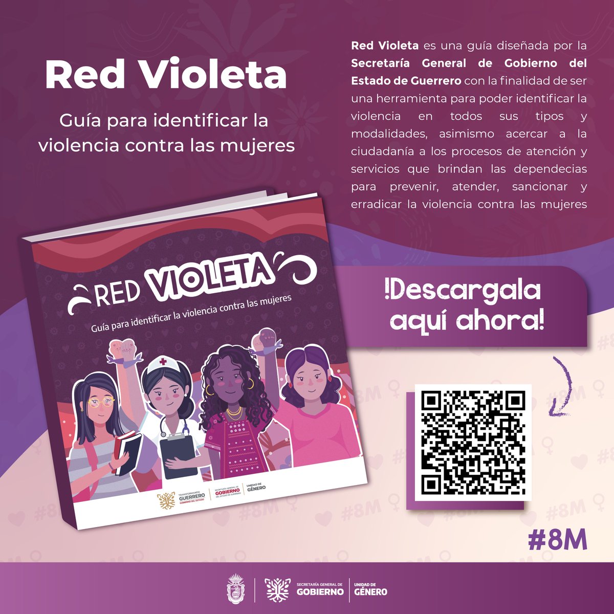SGG_Gro's tweet photo. La #RedVioleta es una guía creada por la Secretaría General de Gobierno, con información clara y didáctica para identificar situaciones de violencia, así como recomendaciones e información sobre los derechos de las mujeres.
Conócela y descárgala en:
https://t.co/H4vOzprO0Q https://t.co/zHhKs2mIux