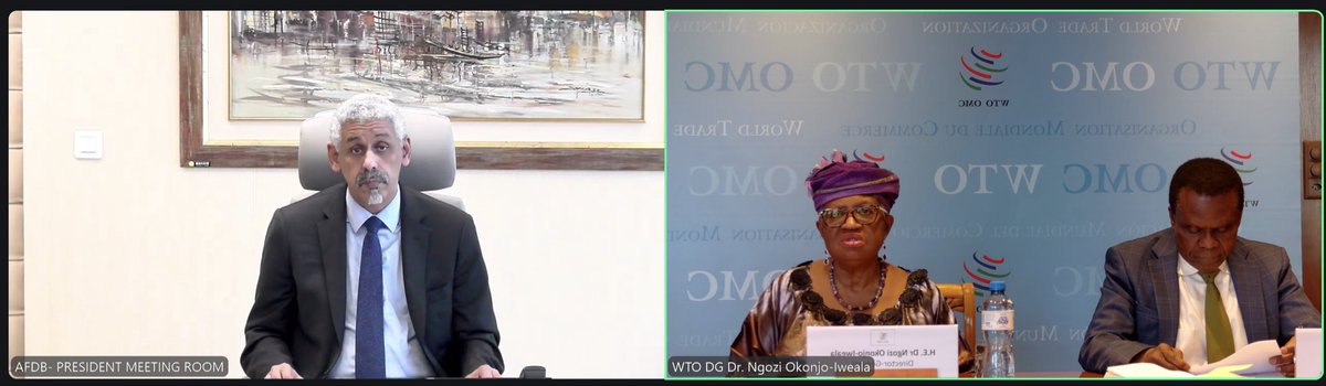 NOIweala's tweet photo. Great meeting with African Development Bank President HE Dr. Sidi Ould Tah @AfDBPresident to discuss areas of collaboration and update him on preparations for MC14. https://t.co/5q6Psvs0eO