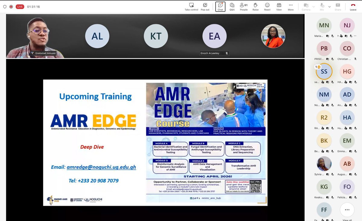 NMIMR_AMRHub's tweet photo. We successfully hosted our webinar on “Do’s &amp; Don’ts of Bacterial Identification, DNA Extraction, Sequencing &amp; Sequence Analysis”.

Strengthening fundamentals is how we strengthen antimicrobial resistance surveillance.

Thanks to all who joined.🎊🥳

#AMR 
#Africa
#Learn
#Impact https://t.co/IT1jg4gOWt