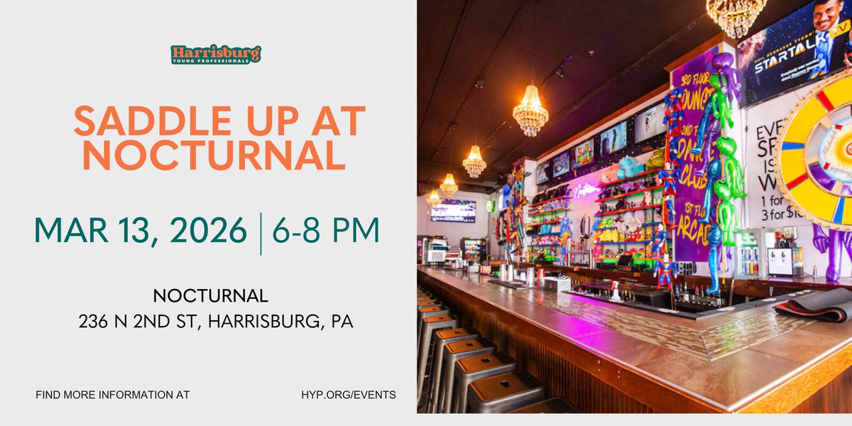 Harrisburg Young Professionals has invited DCBA's Young Lawyers to join them at their March Happy Hour this evening at Nocturnal on 2nd Street from 6-8 pm.  The first 30 guests will receive a free drink.  If you are feeling brave, join the bull riding contest