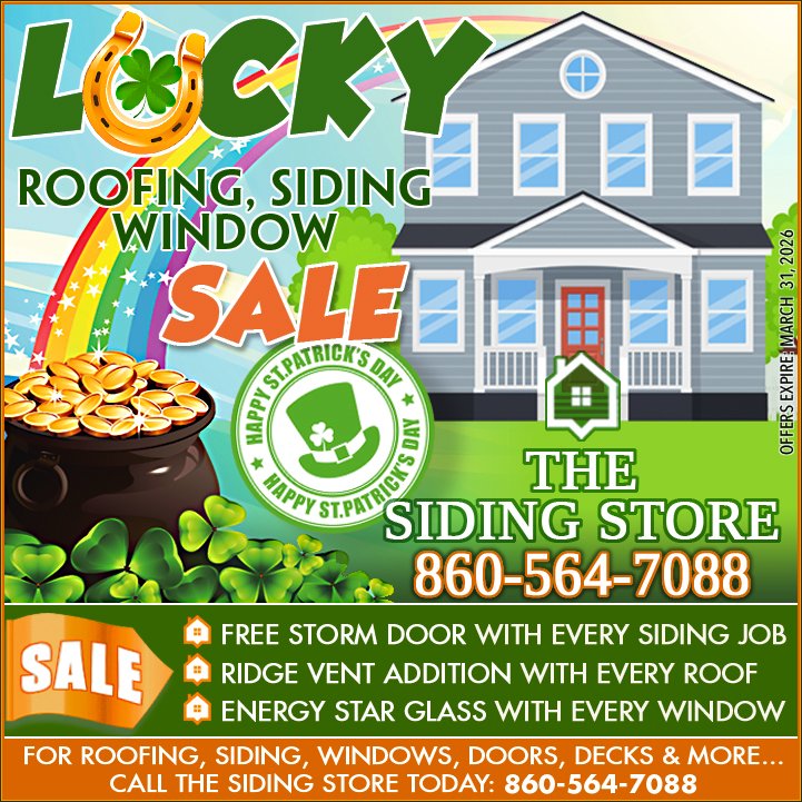 TheSidingStore's tweet photo. LUCKY ROOFING, SIDING &amp; WINDOW SALE-
All this month at THE SIDING STORE!
– Free Storm Door w/Every Siding Job
– Energy Star Glass w/Every Windowof
–Energy Star Glass w/Every Window

Call Today &amp; $ave: (860) 564-7088
Visit: https://t.co/FMpNdTH2QV
#RoofingRepair, #HomeImprovement https://t.co/7WD6maBmkW