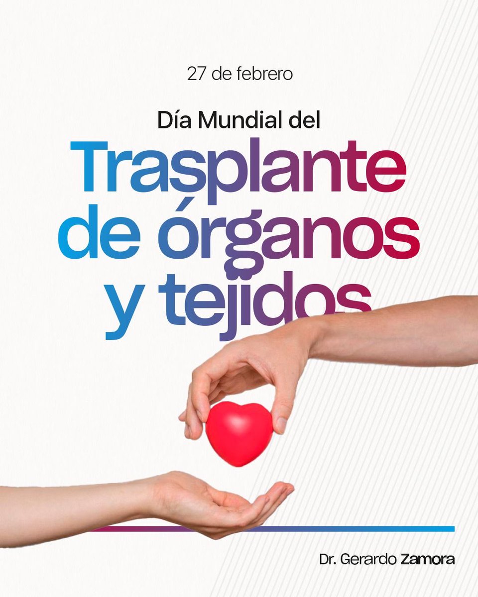 GZamoraSDE's tweet photo. Hoy se conmemora el Día Mundial del Trasplante de Órganos y Tejidos. Quiero agradecer y destacar a los profesionales que realizan esta noble tarea, salvando y mejorando la calidad de vida de tantas personas. También mi reconocimiento a los donantes y sus familias, ya que sin su generosidad esto no sería posible. 

Gracias por cambiar vidas!!!