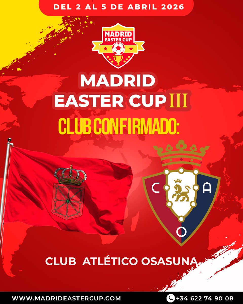 madrideastercup's tweet photo. ✅CONFIRMADO: Club Atlético Osasuna @Osasuna 
🤩Vive la emoción del 2 al 5 de Abril📆
✍️ Inscripciones abiertas para tu Semana Santa en Madrid Easter Cup ⚽️
🇪🇸🇵🇹🇫🇷🇧🇪🇸🇪🇱🇧🇯🇵🇨🇦🇺🇸🇲🇽🇨🇴🇧🇷🇸🇳🇩🇿🏴󠁧󠁢󠁥󠁮󠁧󠁿🇺🇾🇱🇧
📲 +34 622749008

#madrideastercup #madrid https://t.co/BpwP08btSk