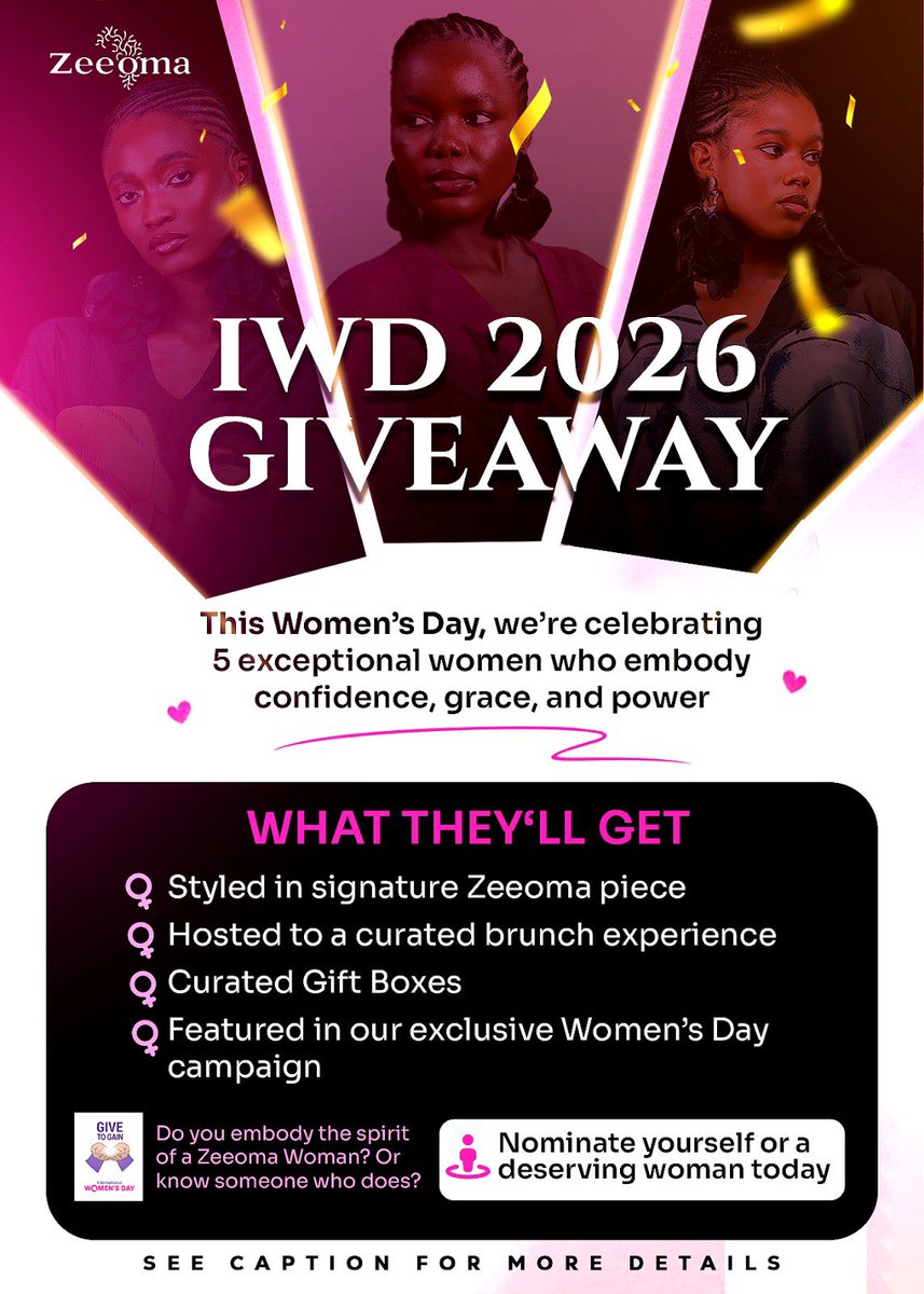 zeeomastyle's tweet photo. If you are a woman or you know a woman who should be celebrated this Women’s Day, we’ve curated a special experience for you at Zeeoma.

We’re selecting 5 exceptional women to:

✨ Be styled in a signature Zeeoma piece
✨ Enjoy a curated brunch experience https://t.co/Bui5iqvUMI