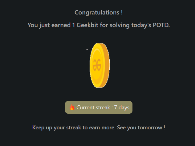 PawanRoy001's tweet photo. 60 Days POTD Challenge Powered By NPCI  
Day 7 POTD
@geeksforgeeks
@NPCI_NPCI
#geekstreak60 
#npci https://t.co/gBrwOWVtuV