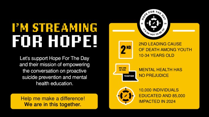 For tomorrow's stream, I'll be raising funds for <a href="/HopeForTheDay/">Hope For The Day</a>! It'll be a 4h long with a heap of incentives, including doubling the timer, and if we raise US$2K...

A Full Stage 1 v!Pyro Cosplay.

Info on the #HFTD + Incentives in the replies!

<a href="/Loadscreengg/">Loadscreen</a> #StreamingForHope