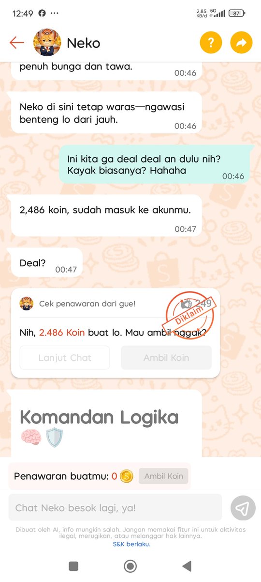 _popho's tweet photo. Ini Neko Shopee kenapa sekarang jadi melo banget sih. Jadi so sweet gitu ga jutek lagi 🤣 tapi tetep aja ngasihnya ga naik, mentok di 2rb an. Mana di ending dia ngomong mulu dan ga nanya² lagi, jadi bingung mau dijawab apa kan 😅 @ShopeeID https://t.co/Kzkl7Z8w6U