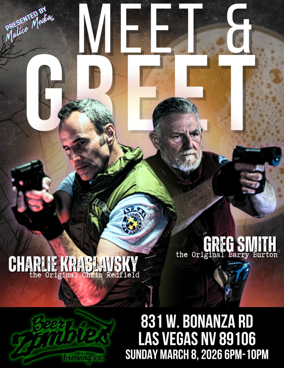 ckraslavsky's tweet photo. 30 years of RE!Join me & Greg Smith, (OG Barry Burton)Beer Zombies, 831 W Bonanza Rd, Las Vegas, NV 89106.We’ll sign your RE items, take pictures/videos with us in full costume as Chris & Barry!fees apply)
#ResidentEvil
#Biohazard
#BeerZombies
#LasVegas
#Capcom
#videogames https://t.co/y8lPtV5cNx