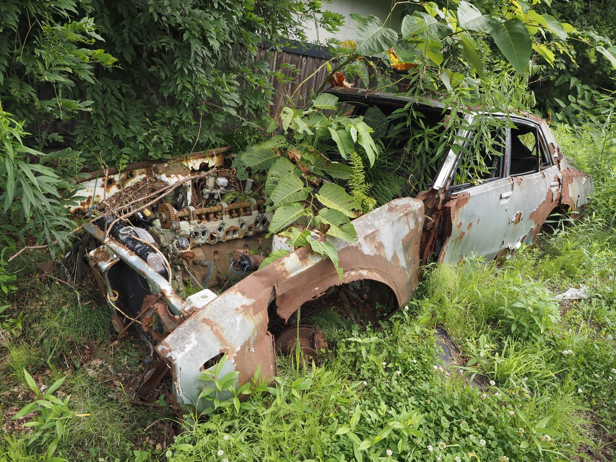 噴火被害に遭ったC110スカイライン。チェーン駆動のカムシャフトに吸