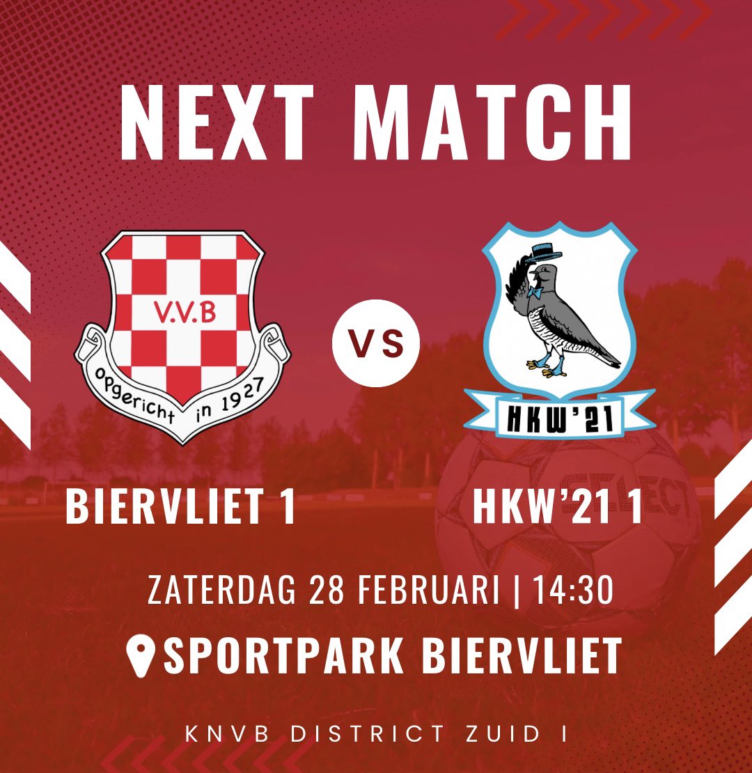 𝗠𝗢𝗥𝗚𝗘𝗡 𝗦𝗣𝗘𝗟𝗘𝗡 𝗪𝗘 𝗢𝗡𝗭𝗘 𝗩𝗘𝗘𝗥𝗧𝗜𝗘𝗡𝗗𝗘 𝗖𝗢𝗠𝗣𝗘𝗧𝗜𝗧𝗜𝗘 𝗪𝗘𝗗𝗦𝗧𝗥𝗜𝗝𝗗 𝗧𝗘𝗚𝗘𝗡 𝗛𝗞𝗪‘21 🔴⚪️

⏰zaterdag 28 Februari 14:30
🏟️ Sportpark Biervliet
👤 S. Seba
♦️ Competitiewedstrijd