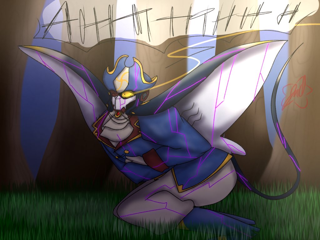 Dorksinterests's tweet image. Drew this based on my one shot, Giant ocean manta ray 
#metalcardbot #Blackhook