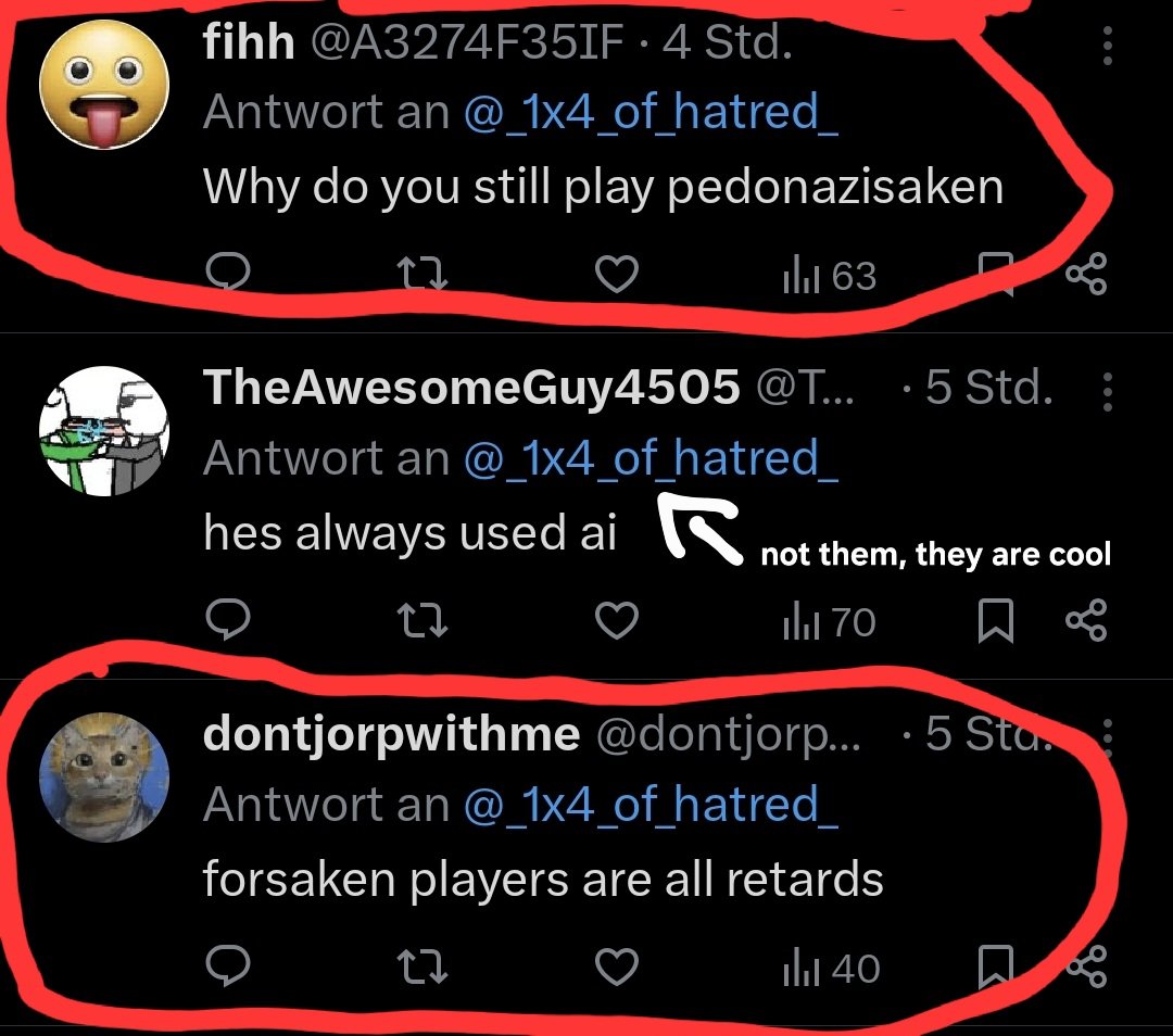 _1x4_of_hatred_'s tweet photo. //i dont play that game, my take on 1x is completly no forsaken related.

Just read my bio, asshole.

And not everyone who plays forsaken is a retard. They just enjoy the game itself, there is literally no reason to shit on them. Except they put robux in it, then go ahead. https://t.co/vqn84tNihY