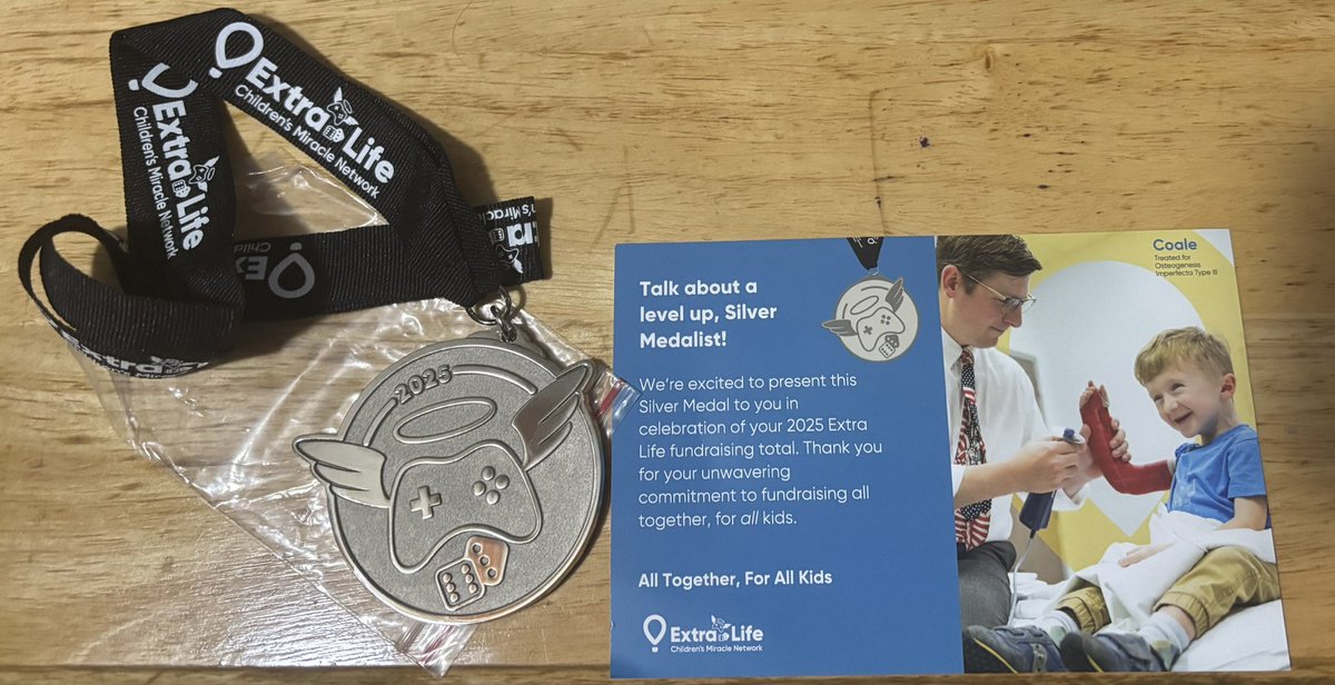 I just received my 1st medal for <a href="/ExtraLife4Kids/">Extra Life</a> ! I never thought I would earn one of these. Last year I pushed myself wanting to pass my goal, and taking part in a Patient Activity, I pushed myself harder. Thank you to the people that help me get here! #ForTheKids