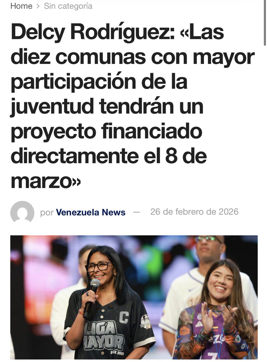 beikeryya's tweet photo. presidenta encargada de Venezuela, anunció que las diez comunas con mayor participación de la juventud recibirán financiamiento directo para proyectos el próximo 8 de marzo. #BBB26 #BBMzansiS6 #bbvipks4 #amici25 https://t.co/DV99DoRILF
