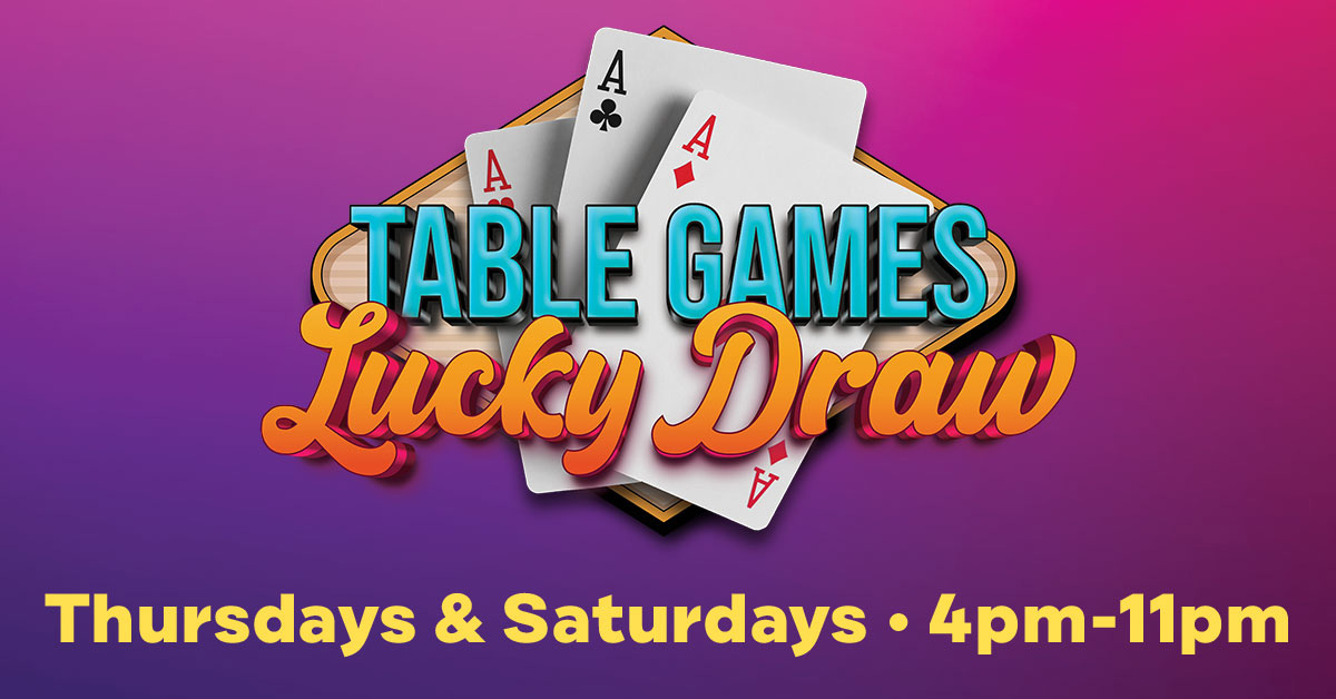 🃏 Table Games Lucky Draw tomorrow from 4pm-11pm! 🃏 Every 15 minutes, someone playing table games will try to match three cards for up to $300 in Free Bet Vouchers! 🤑 Be sure you're rated in with your Player's Club card to qualify! 🎉