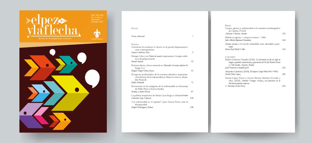 ¿Te perdiste el Vol. 5 Núm. 13 de El Pez y la Flecha? 🏹🐟
Explora este número dedicado a la relación entre cuerpo, enfermedad y literatura. Con artículos sobre Lihn, Pizarnik, Bolaño y más. 📚

¡No te quedes sin leerlo! 👉 elpezylaflecha.uv.mx/index.php/elpe…