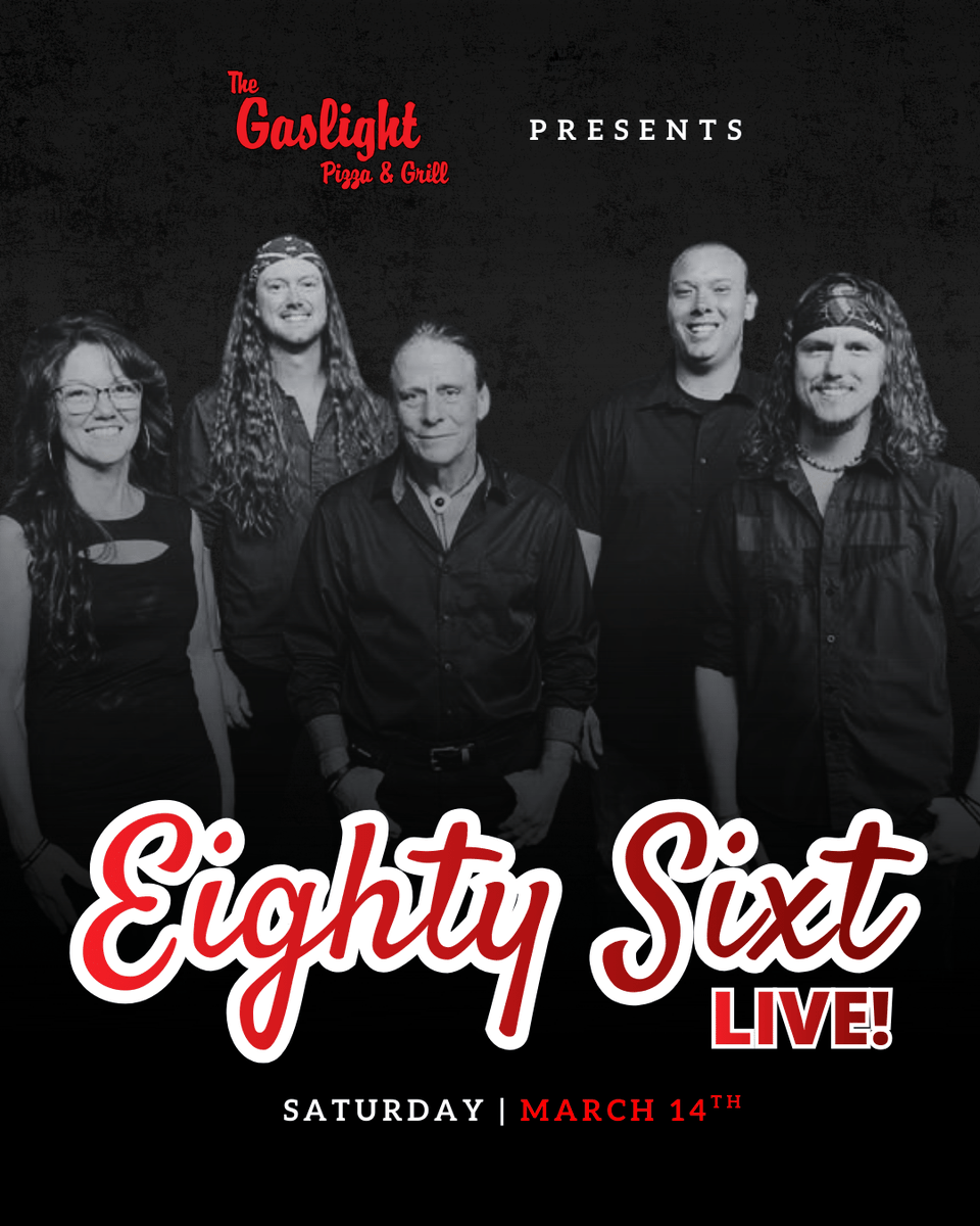 Mark Your Calendar for Eighty Sixt! 🎸 

Live Music returns with Eighty Sixt performing on March 14th. Get ready for a night of incredible tunes, local brews, and good vibes.

Bring your friends and share a memorable evening with us! 🎶 gaslightpizza.com