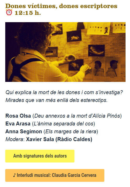 MedusaEditora's tweet photo. Demà (dissabte 28 de febrer) a 'Caldes criminal' passat migdia, dues autores de la casa parlaran dels seus llibres i la seva manera personal d'escriure gènere negre.

No us les perdeu! https://t.co/qTGTVtUGki