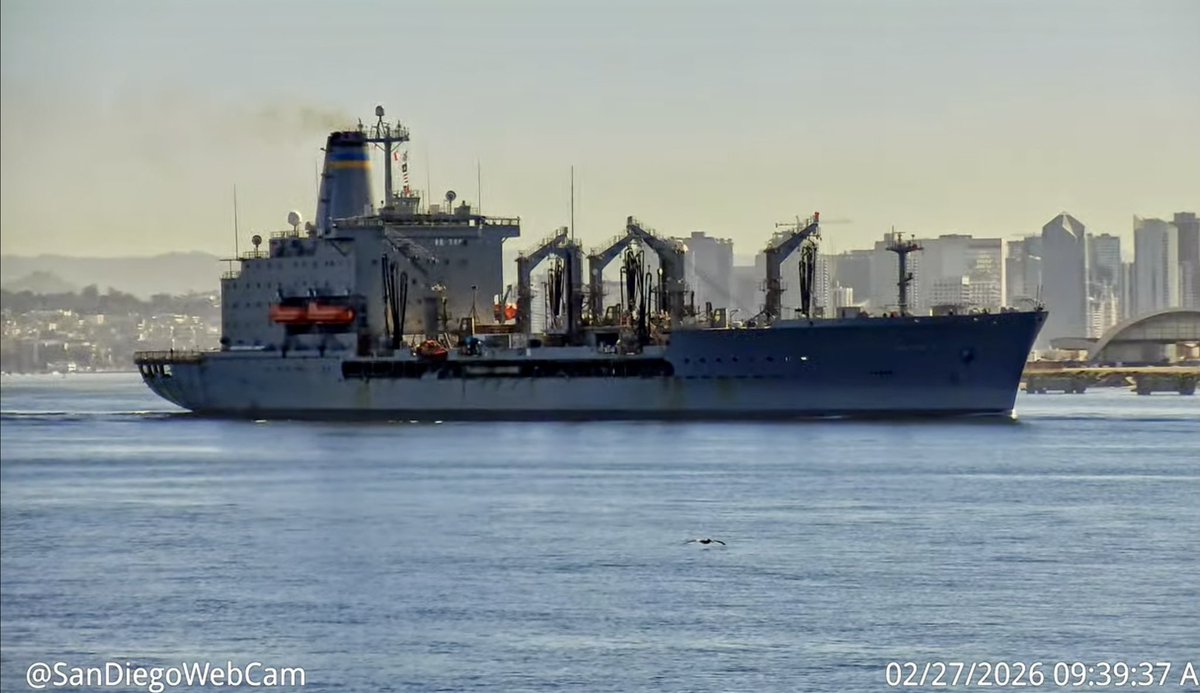 WarshipCam's tweet photo. USNS Patuxent (T-AO-201) Henry J. Kaiser-class replenishment oiler leaving San Diego - February 27, 2026    SRC: YT- SanDiegoWebcam https://t.co/ERruaiszSK