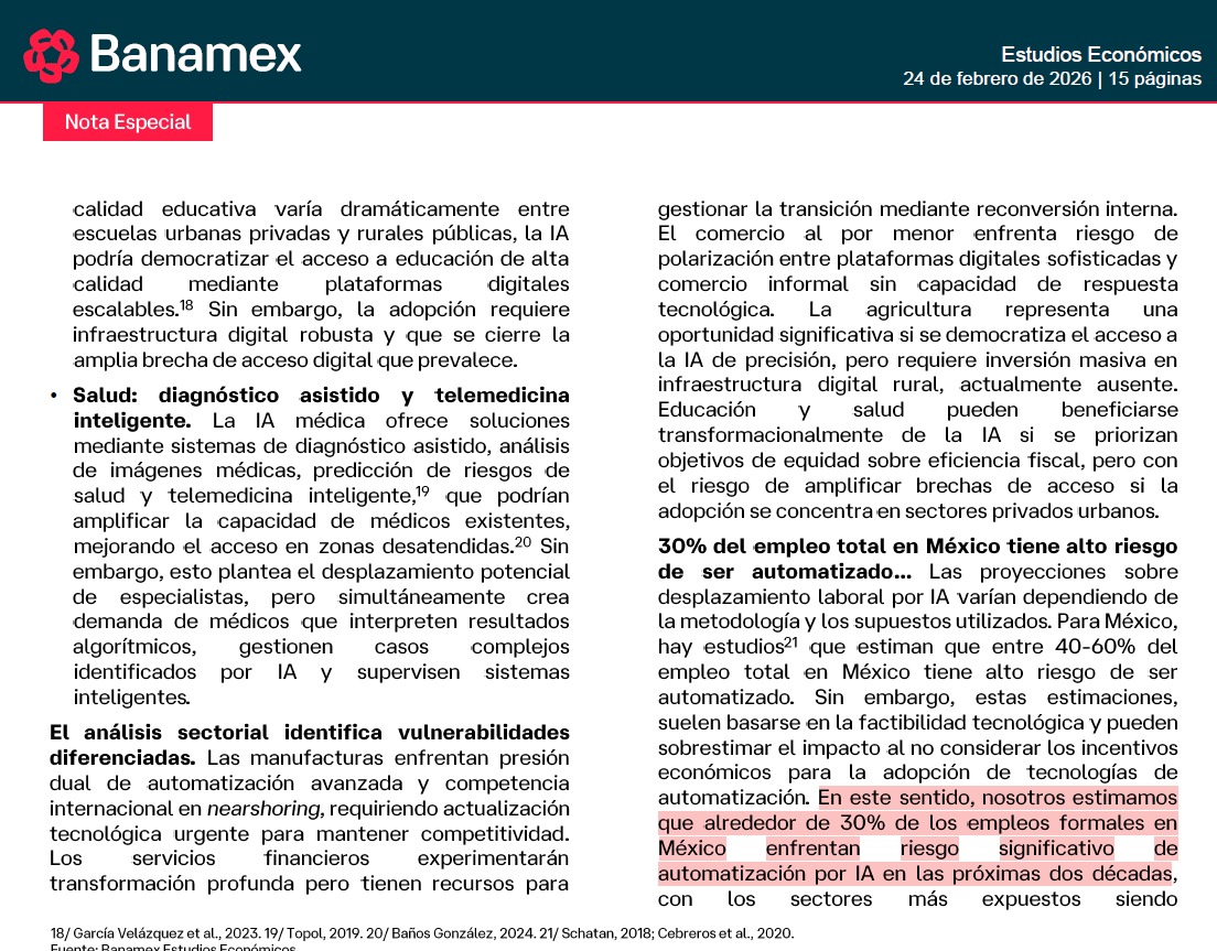 Según estudio de Banamex 30% del empleo formal está en riesgo de ser sustituido por IA

Y si a esto le sumamos que el 55% de la población está en la informalidad laboral

¿Tiene sentido conservar impuestos como el impuesto sobre la nómina?