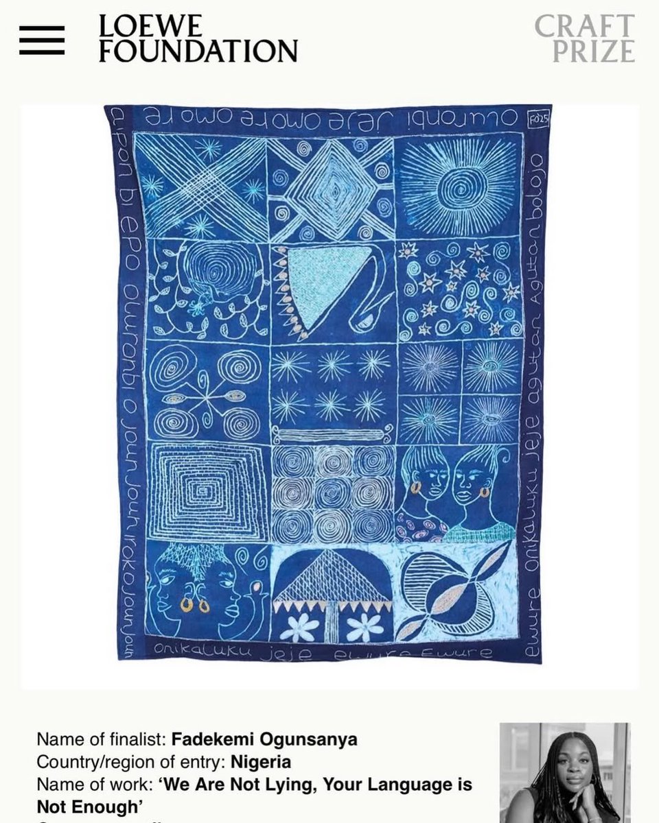 Nigerian textile artist Fadekemi Ogunsanya has been named a finalist for the 2026 LOEWE Foundation Craft Prize.