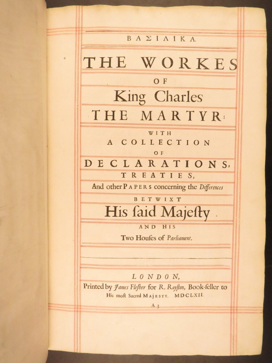 SchilbRareBooks's tweet image. 1662 First edition printing of "Eikon Basilike," the works of Charles I, King of England! Interested? ow.ly/COMU50YmNvv
Want more? ow.ly/Pt0T50YmNvw

#Charles #English #Religion #History #RareBooks #SchilbAntiquarian #Books #Reading #History #SpecialCollections