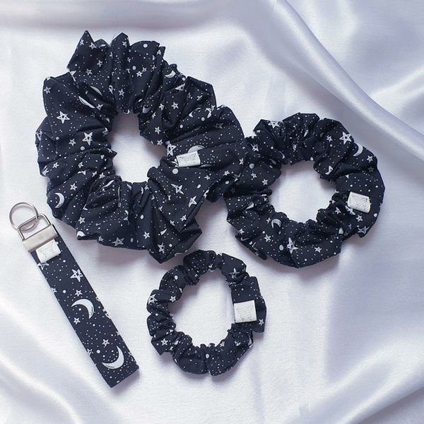 I just received Celestial black moon and star XXL, medium, mini scrunchie and Wristlet- Key fob keychain - Wrist lanyard with lobster clip - Witchy Gift Set from haphazard_feline via Throne. Thank you! throne.com/devilzangel #Wishlist #throne