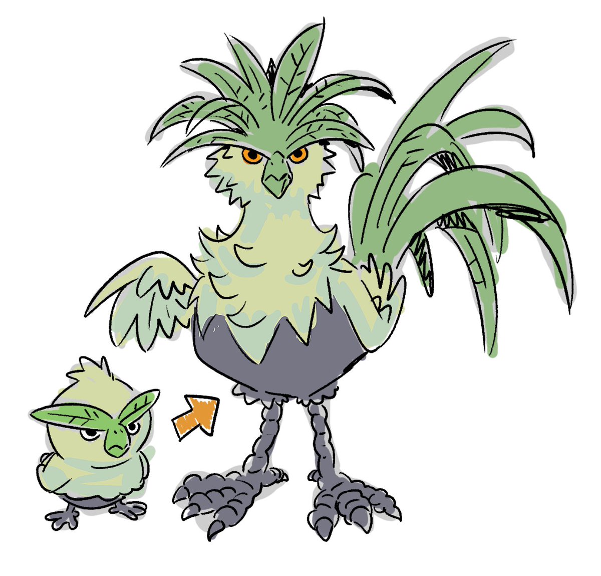 I’m no Pokémon artist but I just want to say I would love for Browt to turn into a big dumb chicken
