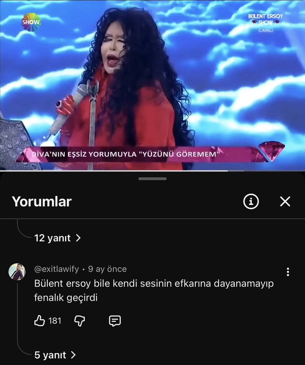 bülent ersoyun tek dinlediğim şarkısı bu, canlısını çok çok iyi söylüyor ama performansın sonunda harbiden yorumdaki gibi efkara dayanamayıp fenalık geçiriyor