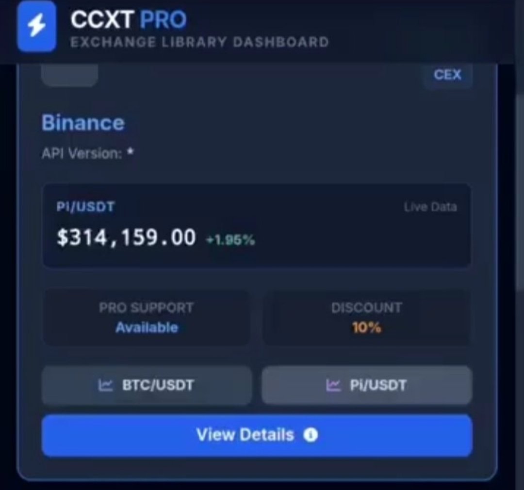 CCXT PRO has just display the real value of Pi at 1π = $314,159 from the APIs of BINANCE, OKX, BYBIT and others. I remember, from Kosasih Codes, Binance &amp; Kraken will be the first Exchanges to list Pi at 1π = $314,159. The Pi DEX will display GCV after V20 upgrade 
<a href="/PiCoreTeam/">Pi Network</a>