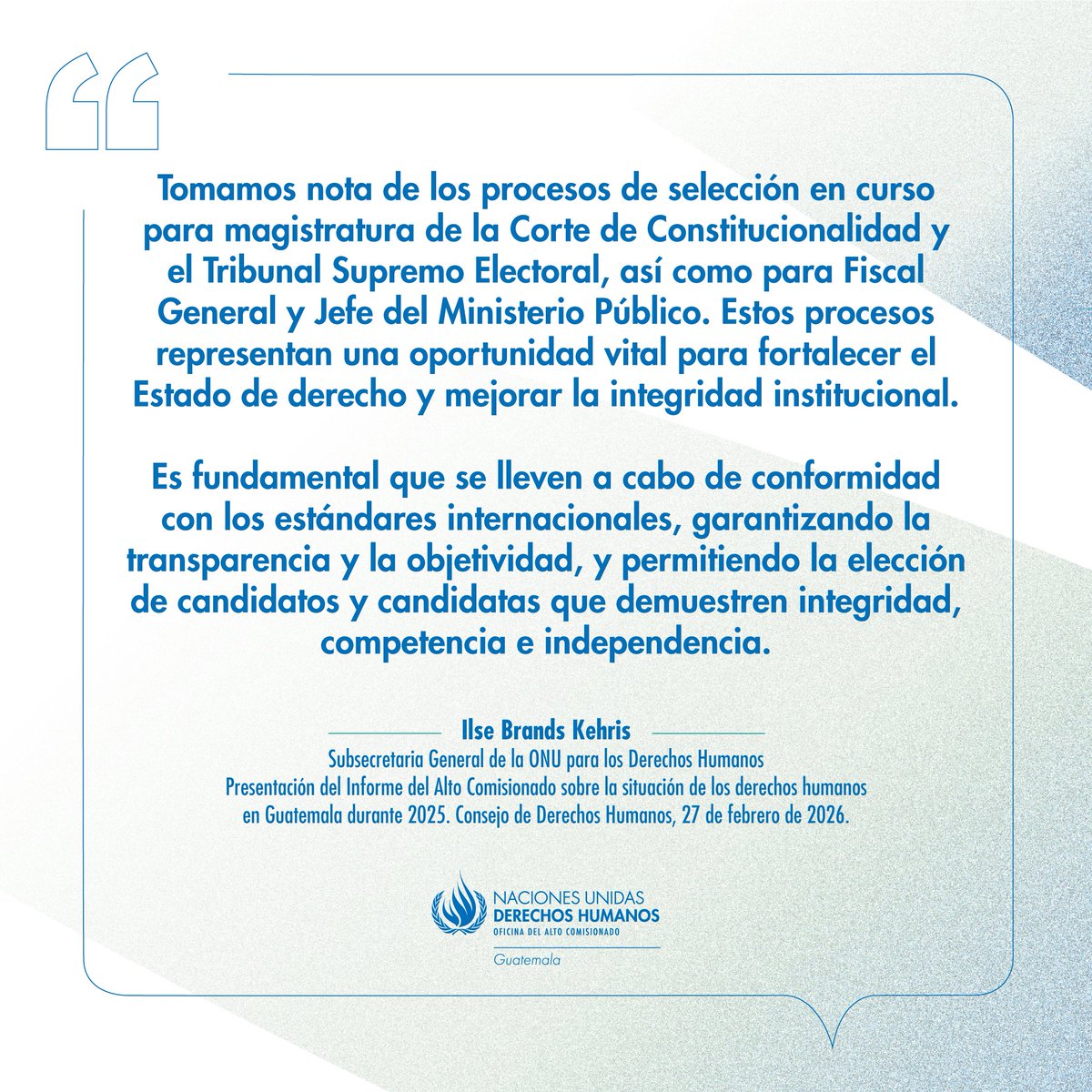 Oacnudh_GT's tweet photo. Durante la presentación del #InformeDDHH2025 también se resaltó la importancia de garantizar la transparencia y objetividad en las #EleccionesSegundoGrado, de conformidad con los estándares internacionales de derechos humanos. https://t.co/wJe6dpcFWy