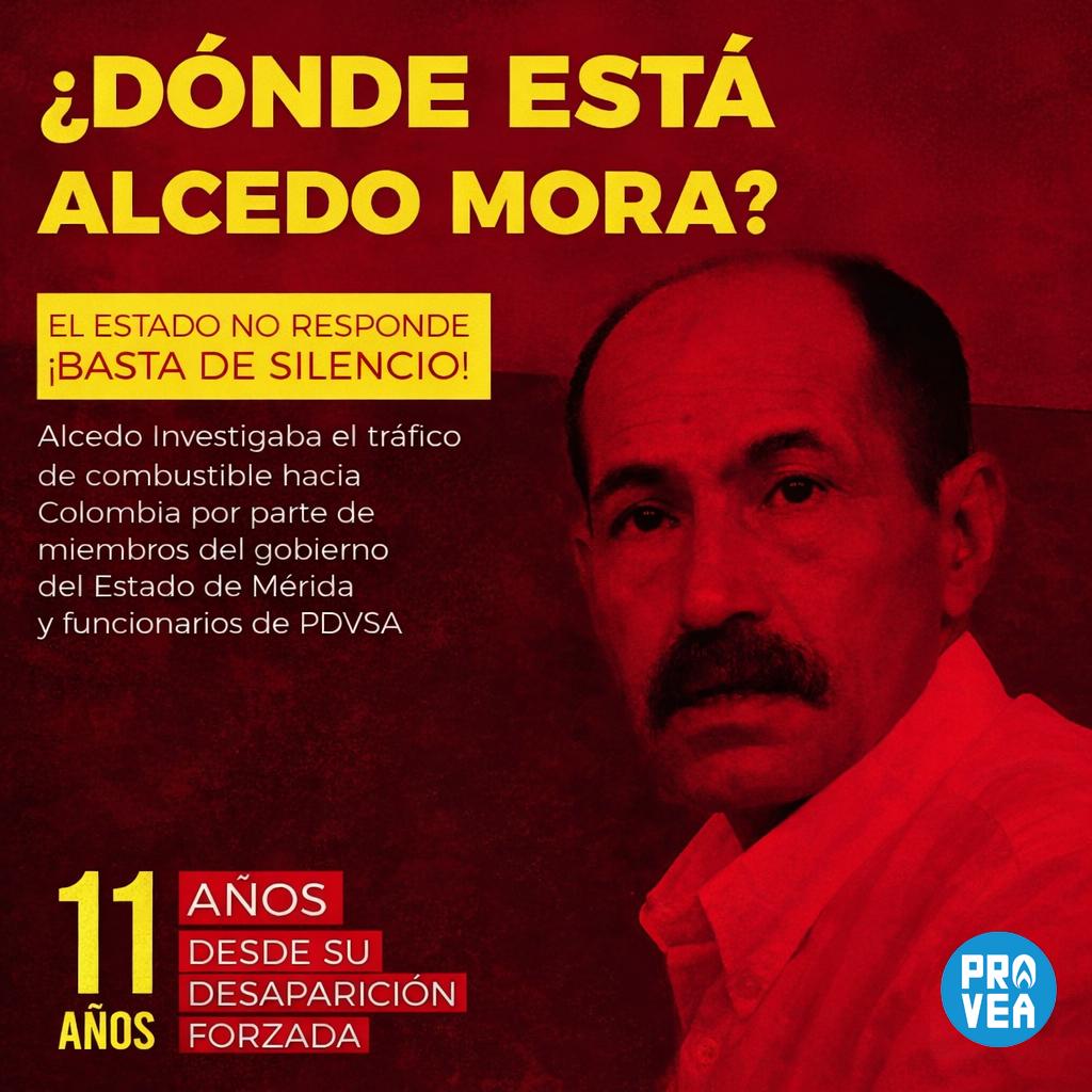 Hoy se cumplen 11 años de la desaparición forzada del dirigente social Alcedo Mora y los campesinos Esneider y Eliézer Vergel.

Según los familiares de las víctimas, funcionarios del SEBIN serían los presuntos responsables.

Meses antes de su desaparición, Alcedo Mora había