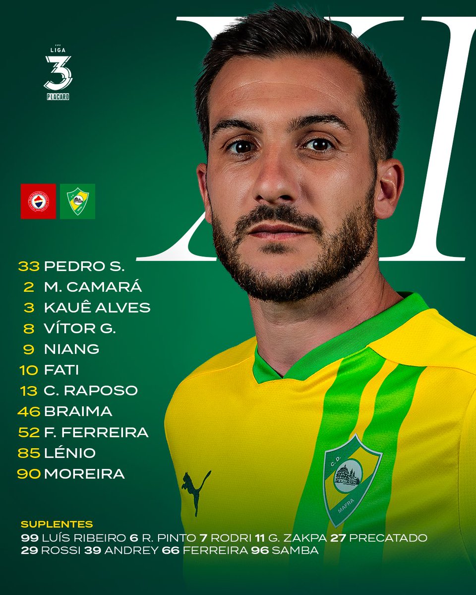 cdmafra's tweet image. 🔰 𝗫𝗜 𝗜𝗡𝗜𝗖𝗜𝗔𝗟 | Este é o 11 escolhido por Orest Shala para a 4.ª jornada da II Fase da #Liga3

#ConventoAoPeito