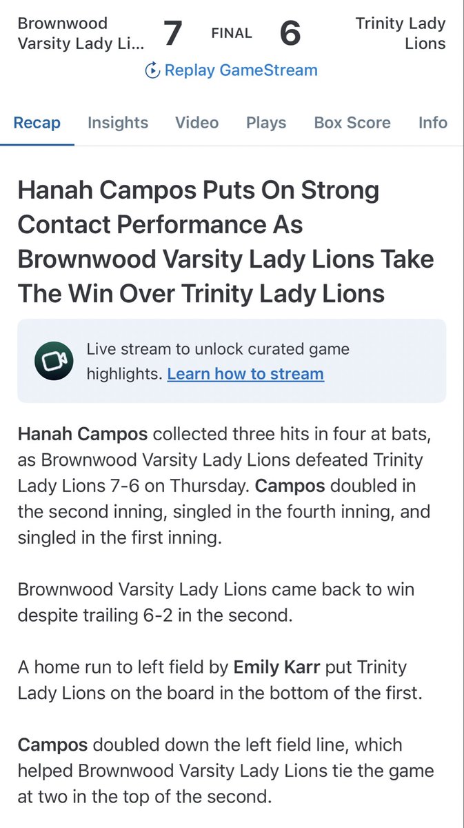 HanahJo_Campos2's tweet image. What a comeback! Tied it up as time ran out in tournament play to go to a tie breaker, Lady Lions getting it done!!! 
@AngeloStateSB 
@TAMUKSB 
@TarletonSB 
@ACU_Softball 
#slapper #infielder #softball #Uncommitted2027 #gettingitdone
#lookup #praylikeHanah
