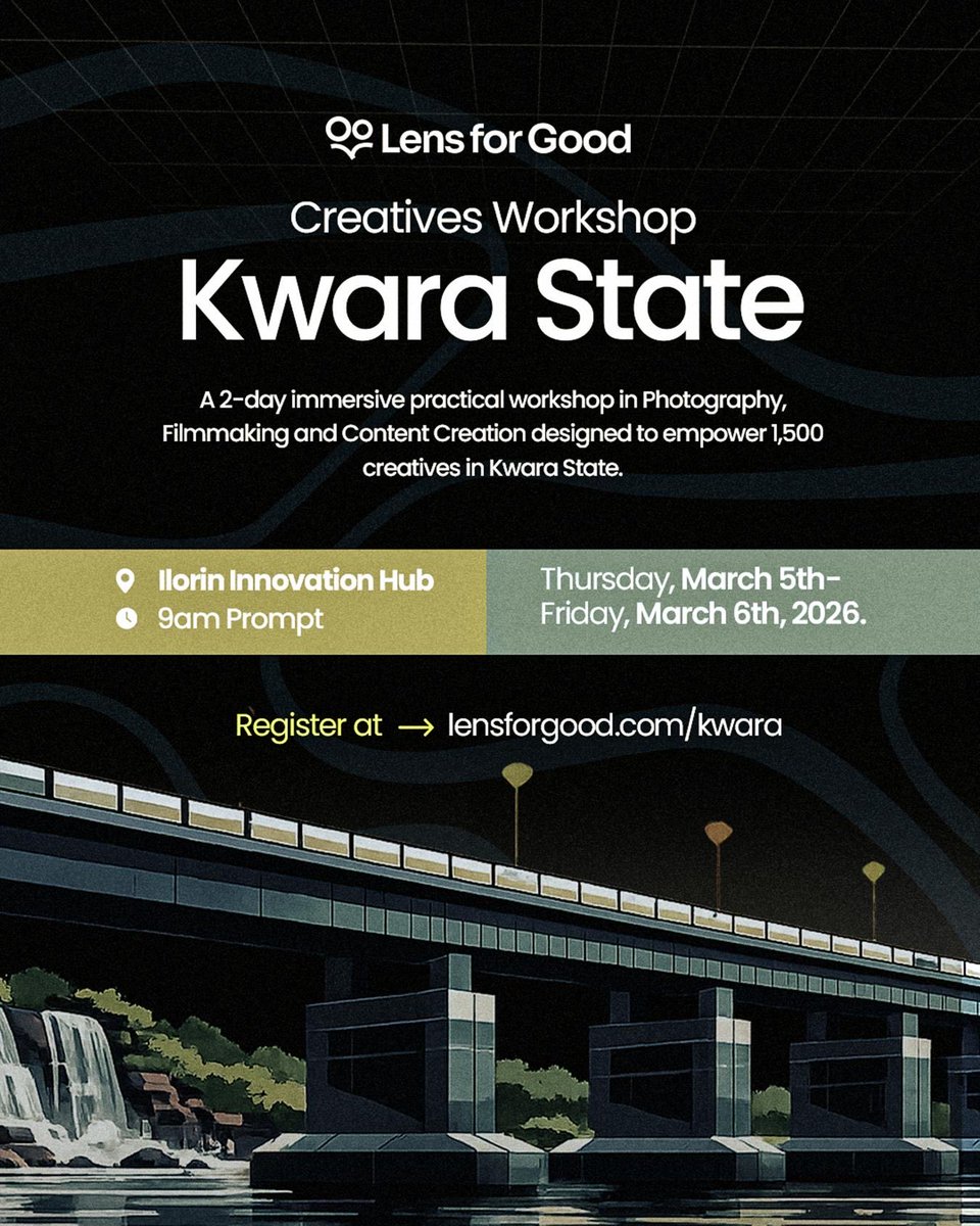 lens4good's tweet image. Calling all creatives in Kwara State! 

Join Lens for Good for a 2-day immersive experience in Photography, Filmmaking, and Content Creation at the Ilorin Innovation Hub.

Register now so you don't miss out. Spots are limited!

#LensForGood #LFGxKWARA #Ilorin #NigerianCreatives