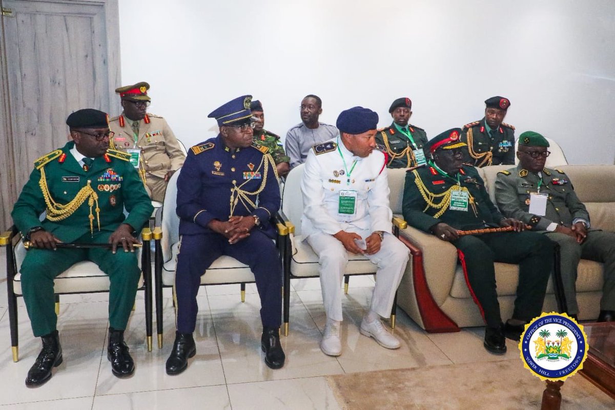 VP_Jalloh's tweet photo. Yesterday, I had the honour of receiving a courtesy call from the ECOWAS Committee of Chiefs of Defence Staff, who are in Freetown for their 44th Ordinary Meeting.

Our discussions focused on the evolving defence and security challenges confronting West Africa. I also used the opportunity to propose the establishment of a Regional Defence Academy - a centre of excellence that would bring together young officers from across ECOWAS to train, learn, and build bonds of trust. Such an institution would stand as a powerful symbol of regional integration and shared security responsibility.

On behalf of His Excellency President Julius Maada Bio, I extend our sincere gratitude to the Chiefs for their continued commitment to safeguarding democracy, peace and stability across our region.