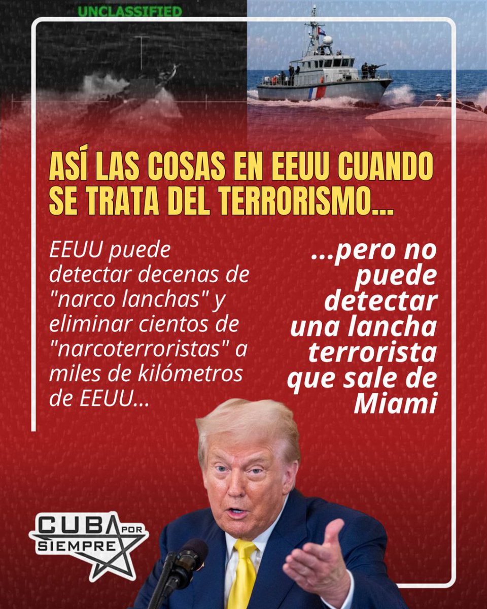 🇨🇺 Washington se autoproclama juez global contra el terrorismo, los hechos en las costas cubanas demuestran que, la "vigilancia" estadounidense sufre de una ceguera conveniente y cómplice.
#CubaEstáFirme