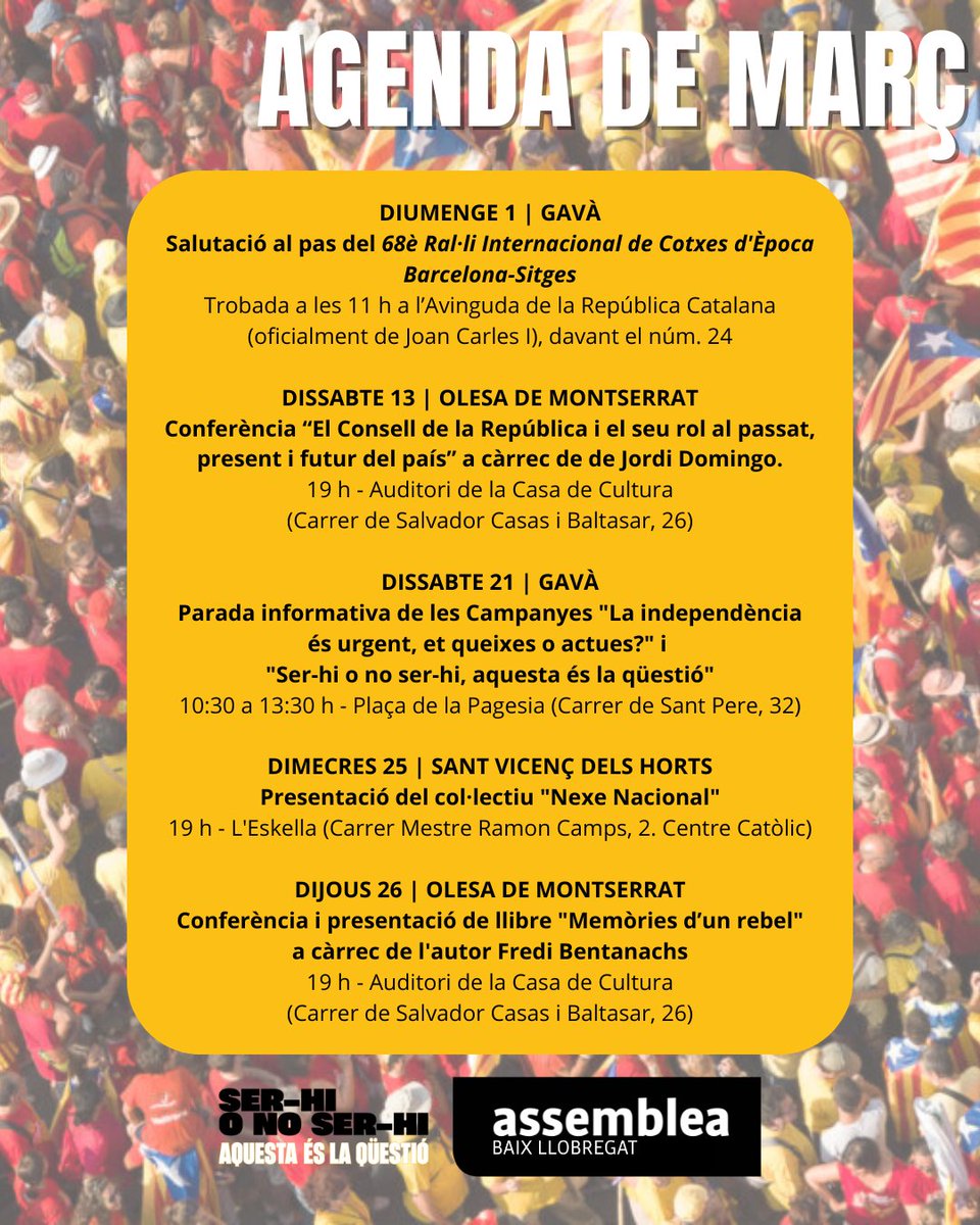 Aquest mes de març, ens trobareu
arreu de la comarca fent activitats. I tu, hi seràs?