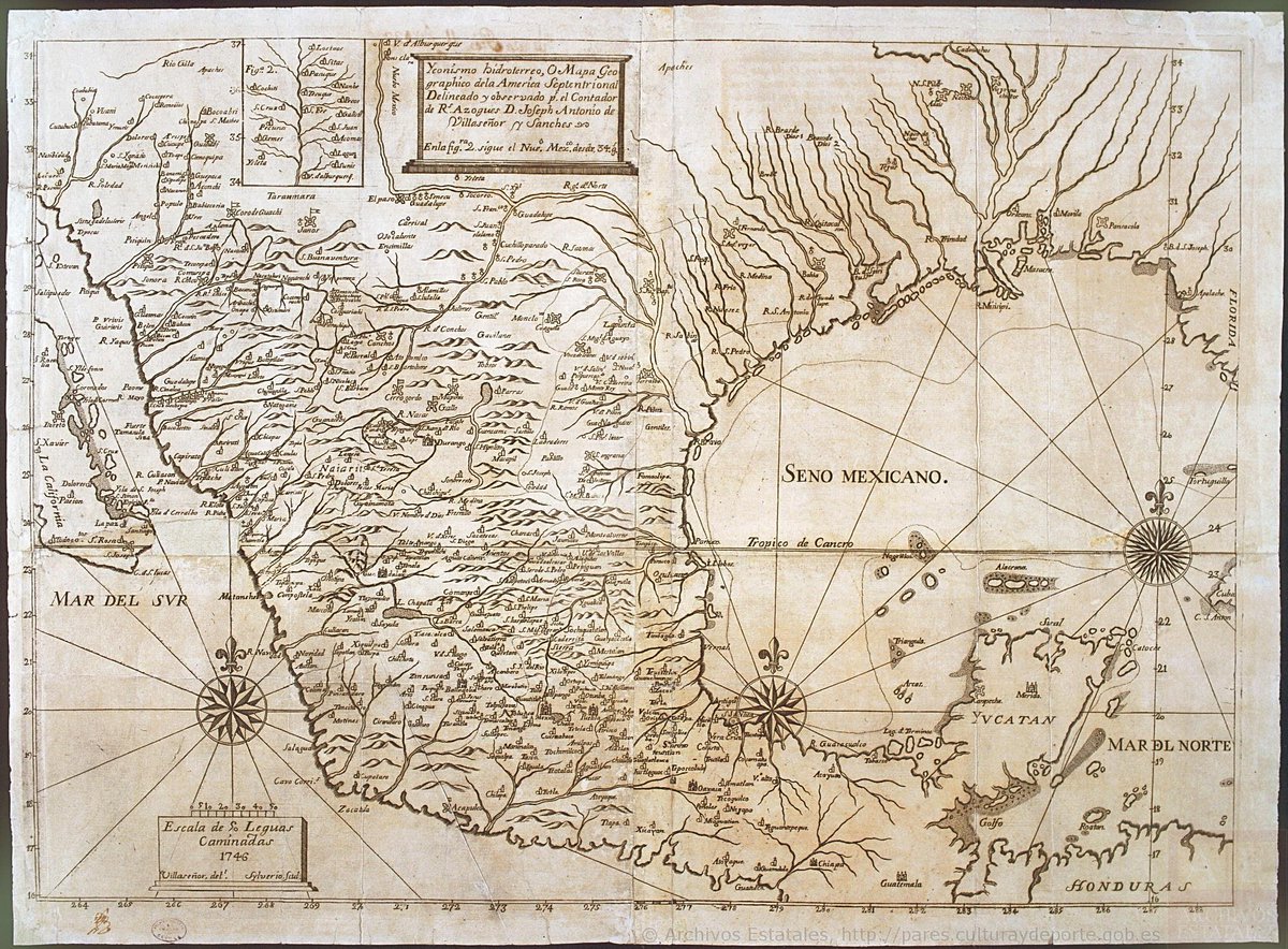 Mapa del territorio de la América (México) correspondiente a Nueva España - 1746.
-De José Antonio de Villaseñor y Sánchez.
#México