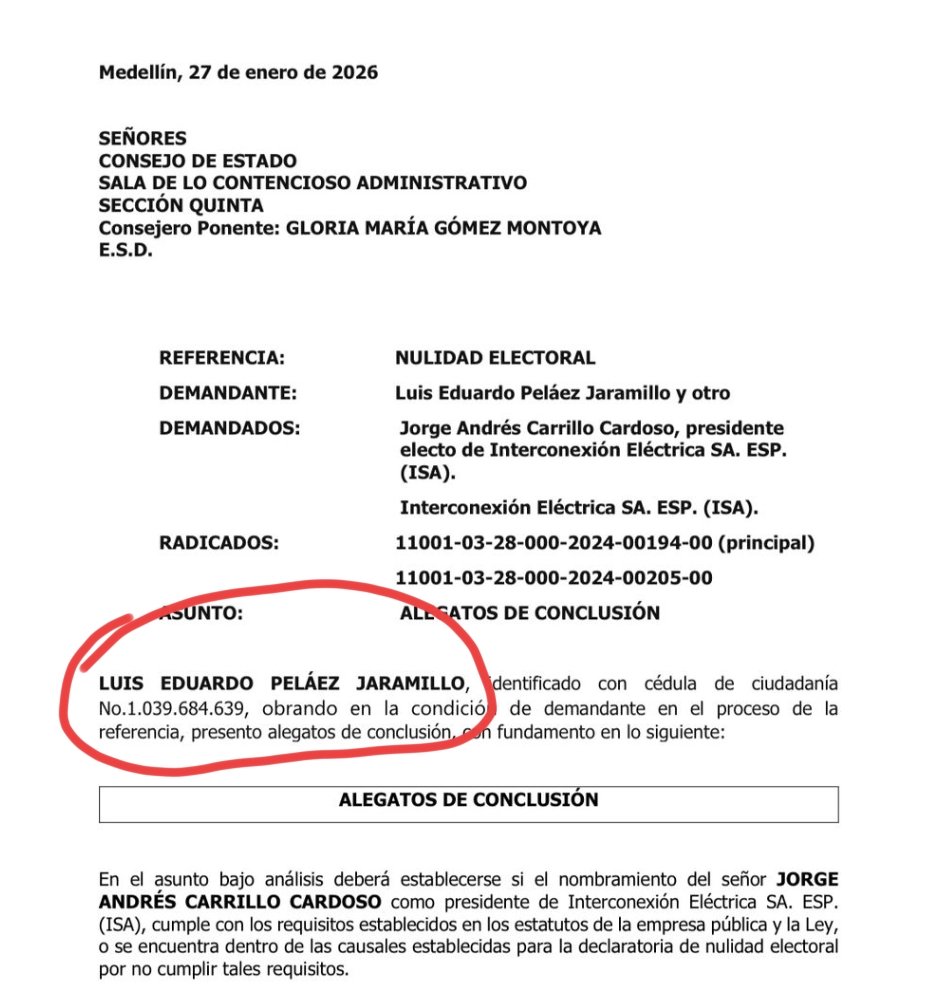 YamidLopezS's tweet photo. Aunque los Concejales de Medellín, los medios e incluso analistas quieran robarse el mérito de la demanda que tumbó a Jorge Carrillo, ex EPM, de la presidencia de ISA, les recuerdo que la demanda la interpuso @luispelaezj 

Un Diputado valiente. 

¡Lean! https://t.co/nvsfACvEqY