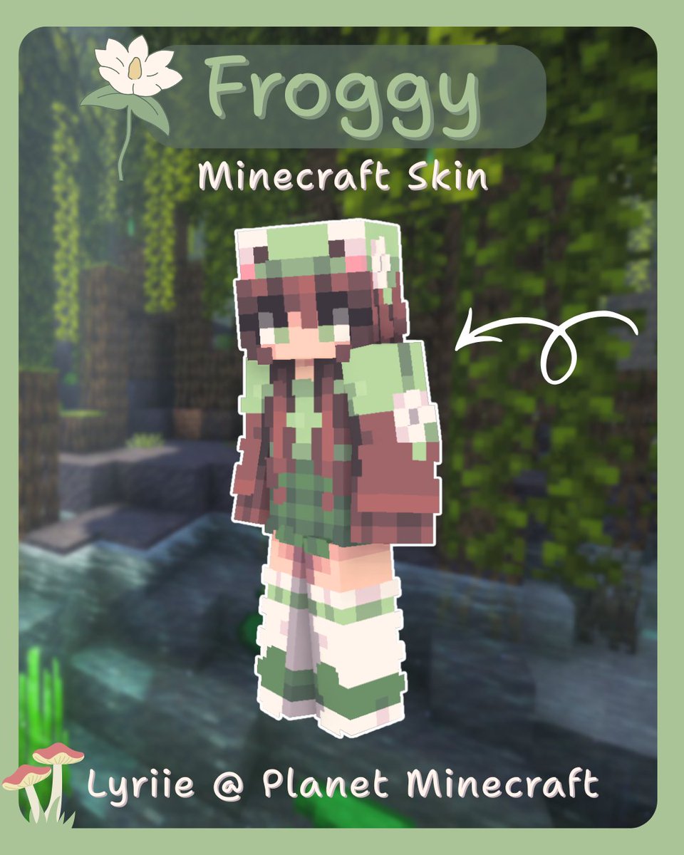 LyriieMC's tweet photo. Seeing frogs is one of the earliest signs that spring is on the way, so I decided to make a frog-themed outfit for my next Minecraft skin!

Skin Download: https://t.co/eFoxifowPr

Speedpaint: https://t.co/1Mw9zYZqmT

#minecraft #minecraftskin #minecraftskins #minecraftart https://t.co/WSZrM8Loef