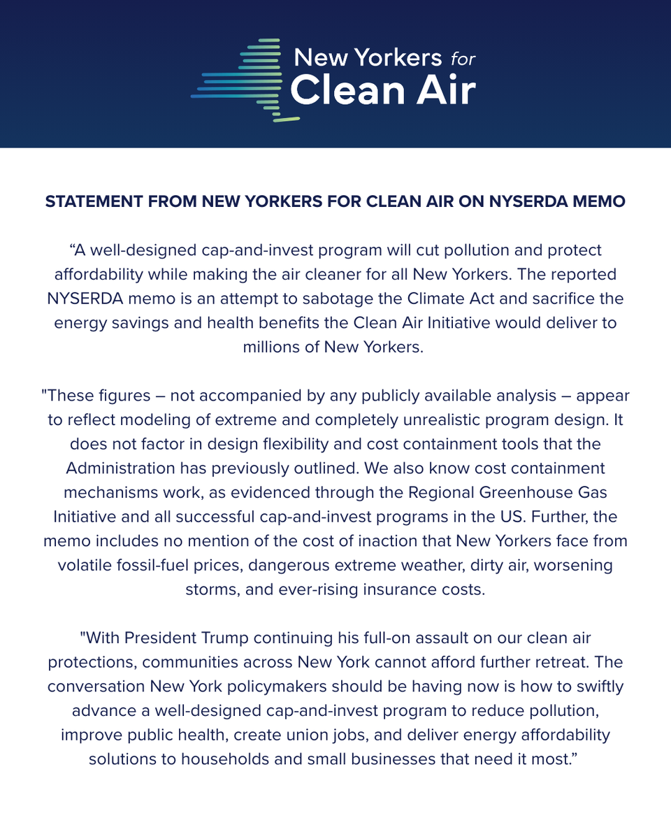 NYforCleanAir's tweet photo. Don’t sabotage the Climate Act. Cap-and-invest reduces pollution, lowers costs, and delivers cleaner air for all New Yorkers. https://t.co/ZOCIawL51j