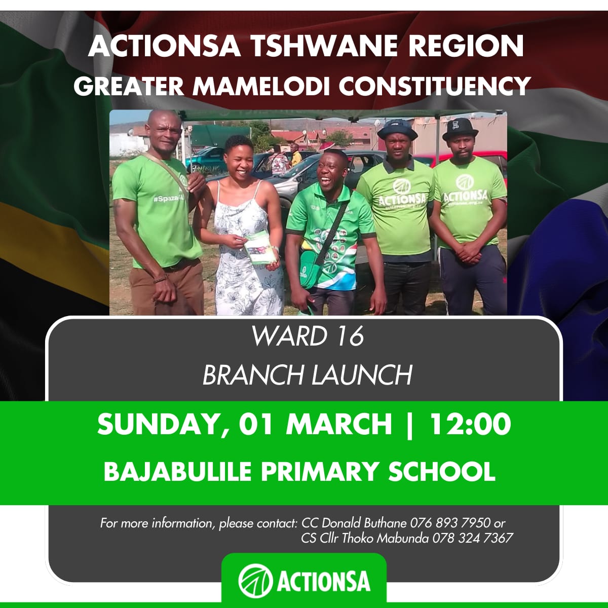TshwaneActionsa's tweet photo. 💚 BRANCH LAUNCHES 💚 The Tshwane streets are abuzz with the green wave this weekend as more branches are being launched. The ground is fertile for the growth of ActionSA. From Mamelodi to Soshanguve to Atteridgeville, we are truly the hope for the hopelessness. #letsfixtshwane https://t.co/NeKkPQZfKV