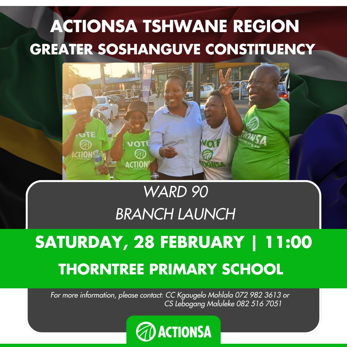 TshwaneActionsa's tweet photo. 💚 BRANCH LAUNCHES 💚 The Tshwane streets are abuzz with the green wave this weekend as more branches are being launched. The ground is fertile for the growth of ActionSA. From Mamelodi to Soshanguve to Atteridgeville, we are truly the hope for the hopelessness. #letsfixtshwane https://t.co/NeKkPQZfKV
