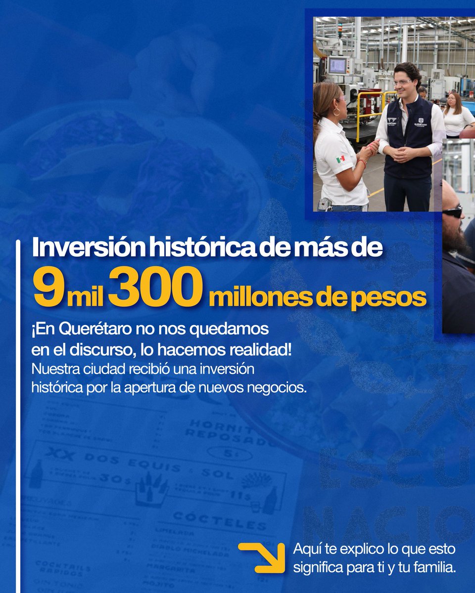 asterling_s's tweet photo. Que nadie tenga que irse de Querétaro por falta de oportunidades.
Esta inversión histórica asegura que tú y tus hijos encuentren aquí el trabajo profesional que merecen 💼.
Futuro real y bien pagado, aquí mismo 🤝📈. https://t.co/Ev2awOfuA1