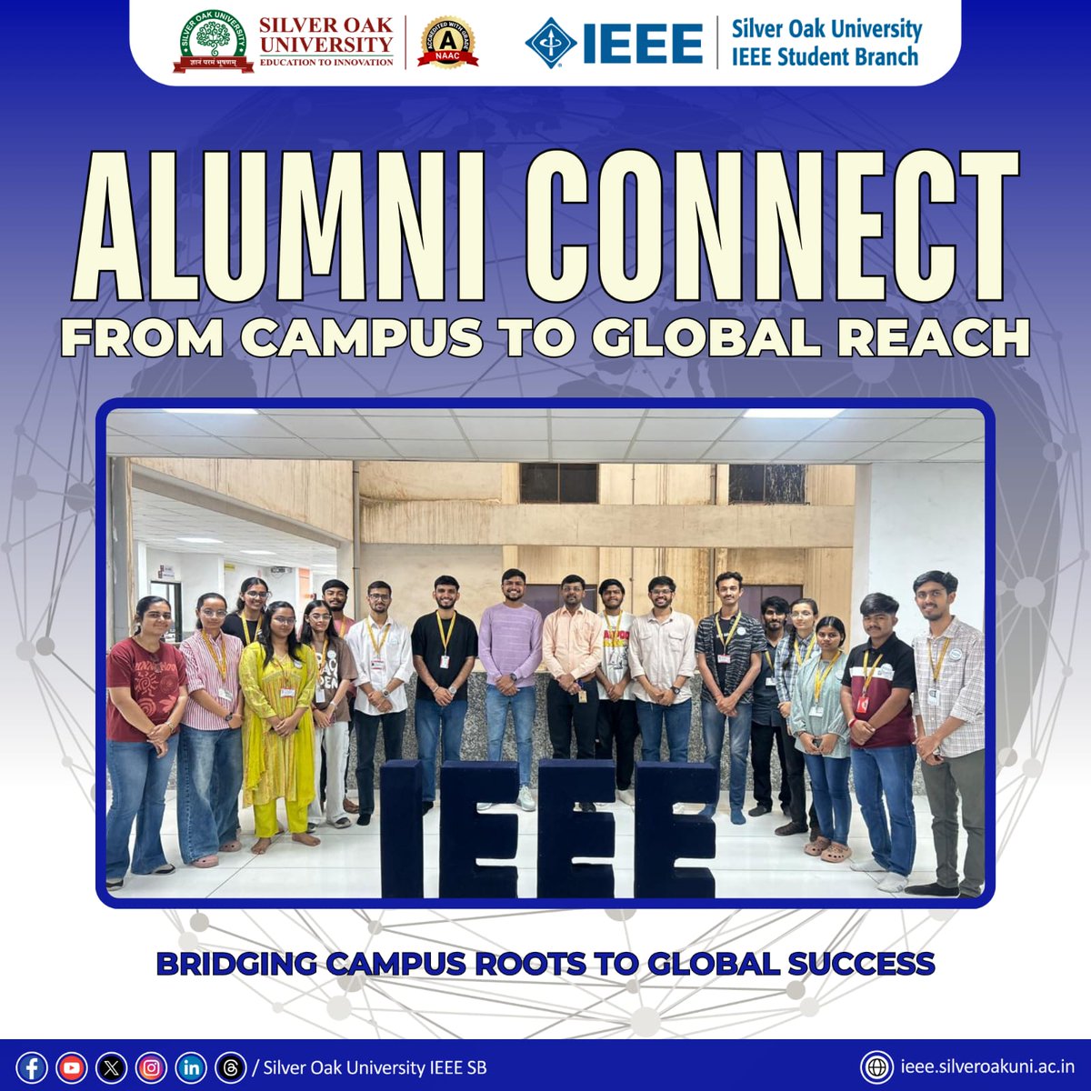 IEEE_SilverOak's tweet photo. Stories of growth, vision &amp; new Pathways! #IEEESOUSB hosted Alumni Connect: From Campus to Global Reach, featuring an #inspiring #interaction with Mr. Smit Patel. His journey from campus to #globalpath inspired students to think bigger &amp; aim beyond boundaries. #ieee #sou https://t.co/fMtyS55RAf