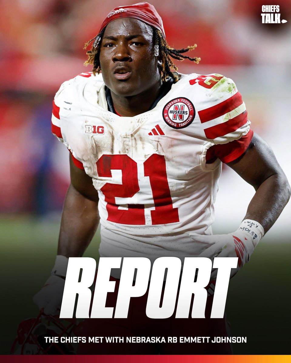 Chiefstalk_'s tweet photo. The Chiefs met with Nebraska running back Emmett Johnson 

Per @JDurham_FBall https://t.co/KKDLEX6cyP