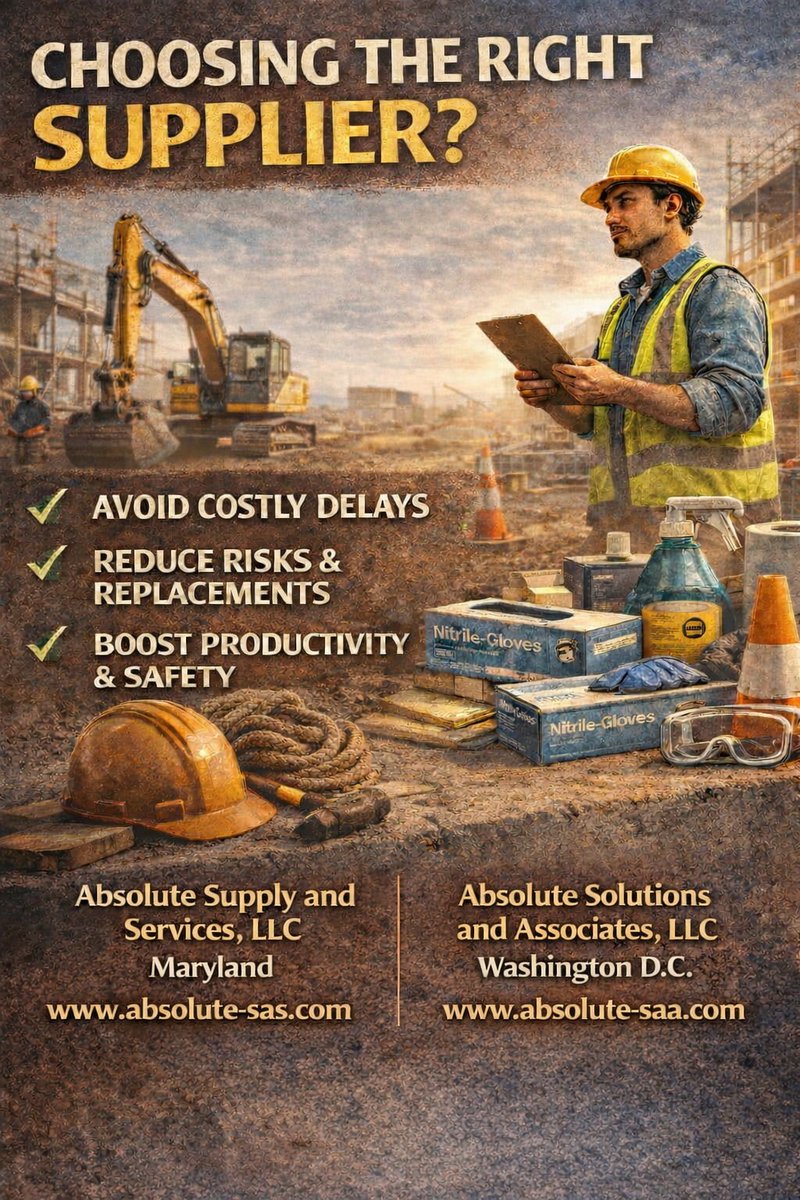 AbsoluteSupply_'s tweet photo. Choosing the right supplier means trust, reliability, and fewer delays. Absolute Supply and Services, LLC supports projects in MD with dependable service and smart sourcing.  

Visit our website for more information:  https://t.co/Anf8ZBG9A6 https://t.co/3IYjlLuWX0