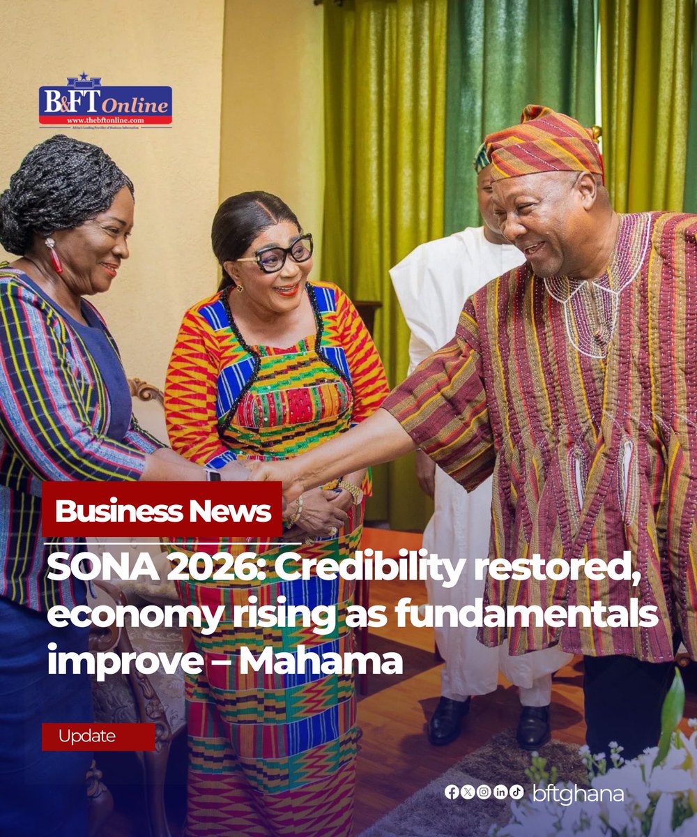bftghana's tweet image. President John Dramani Mahama has noted that Ghana’s economy is on the path of recovery, asserting that the country’s credibility has...

Read more; thebftonline.com/2026/02/27/son…

#bftonline #bftnews #busines