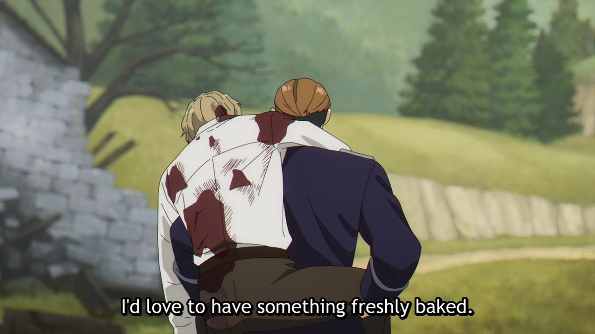 Girltaku_AT's tweet photo. Again, Frieren is unmatched at using characters you'd probably have forgotten to show the most heartbreaking kindness. Genou's tone is so calm it likely helped the baker pass on peacefully, and even when dead, Genou kept talking. As if he wanted to give just a little more comfort https://t.co/HxOoNYrGhE
